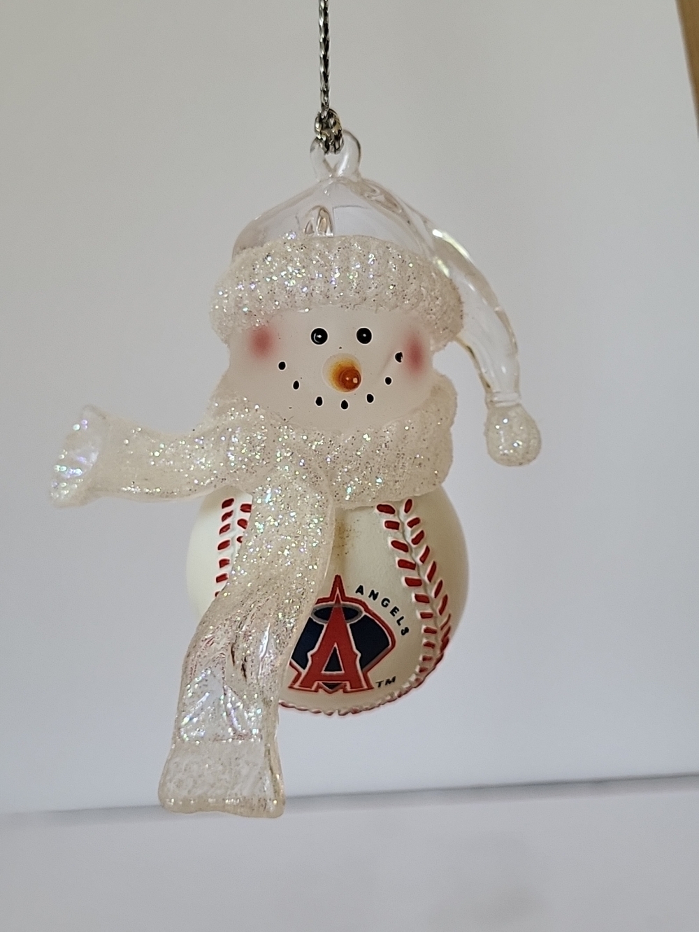Anaheim Angels Glittered Snowman Baseball Ornament Acrylic 2.5"